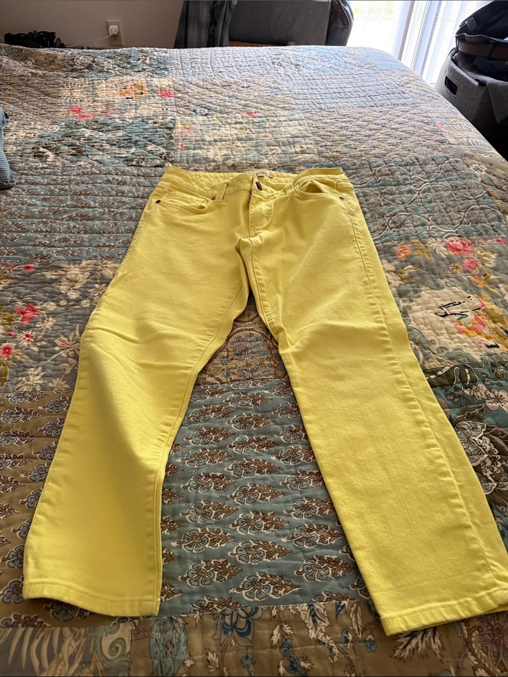 CAbi Bright Yellow Cropped Stretch Jeans